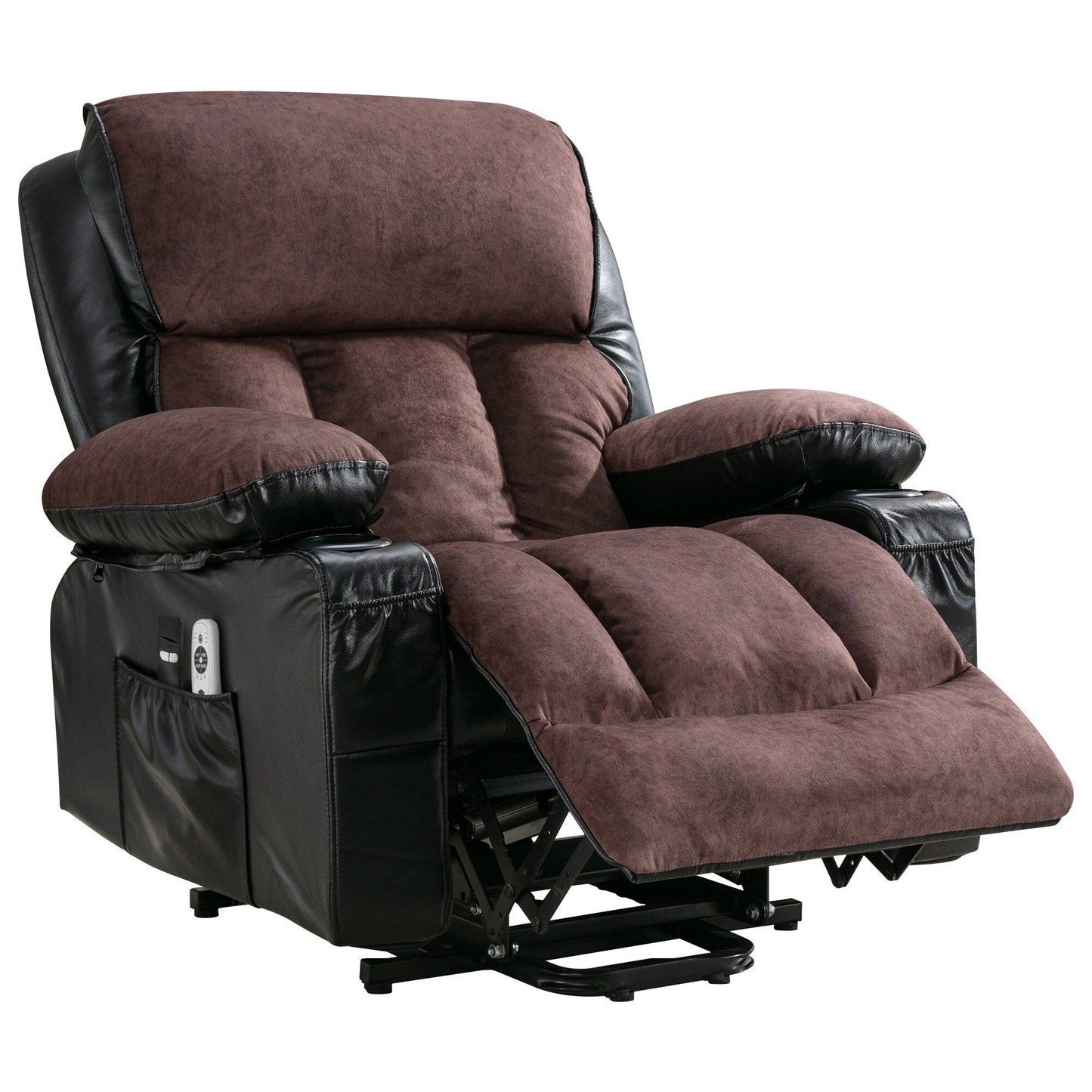 Grand fauteuil inclinable à levage électrique avec fonction chauffante et massage à 8 points - Télécommande, port USB