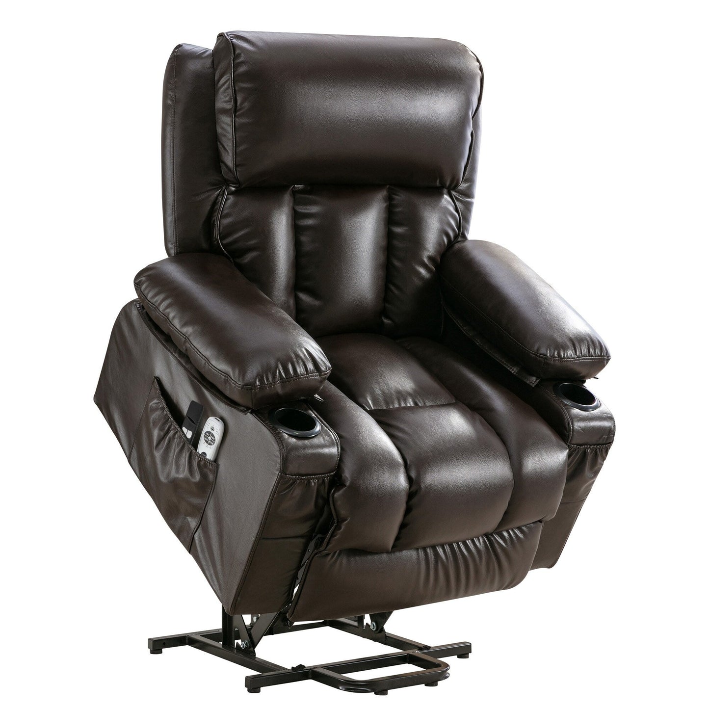 Grand fauteuil inclinable à levage électrique avec fonction chauffante et massage à 8 points - Télécommande, port USB