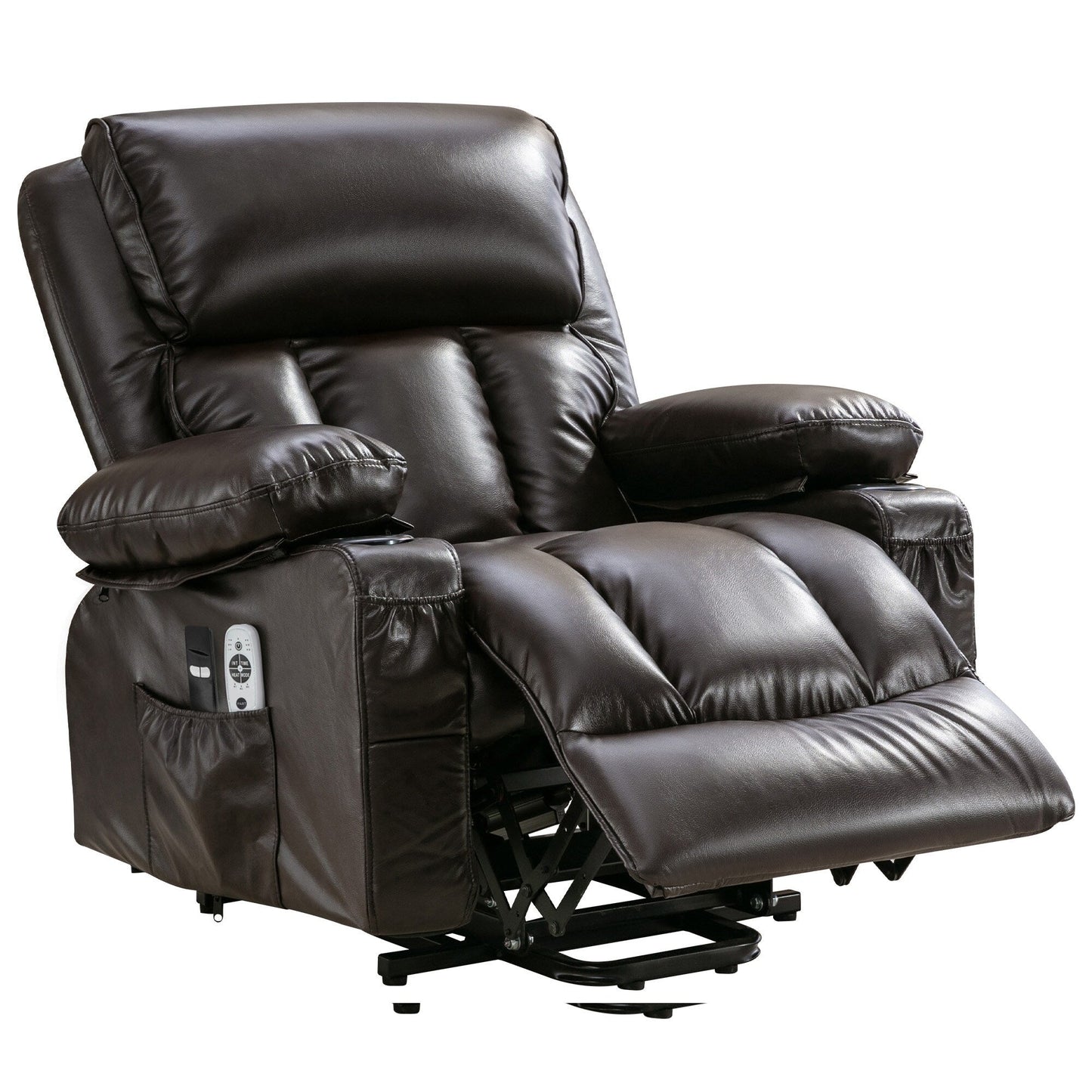 Grand fauteuil inclinable à levage électrique avec fonction chauffante et massage à 8 points - Télécommande, port USB