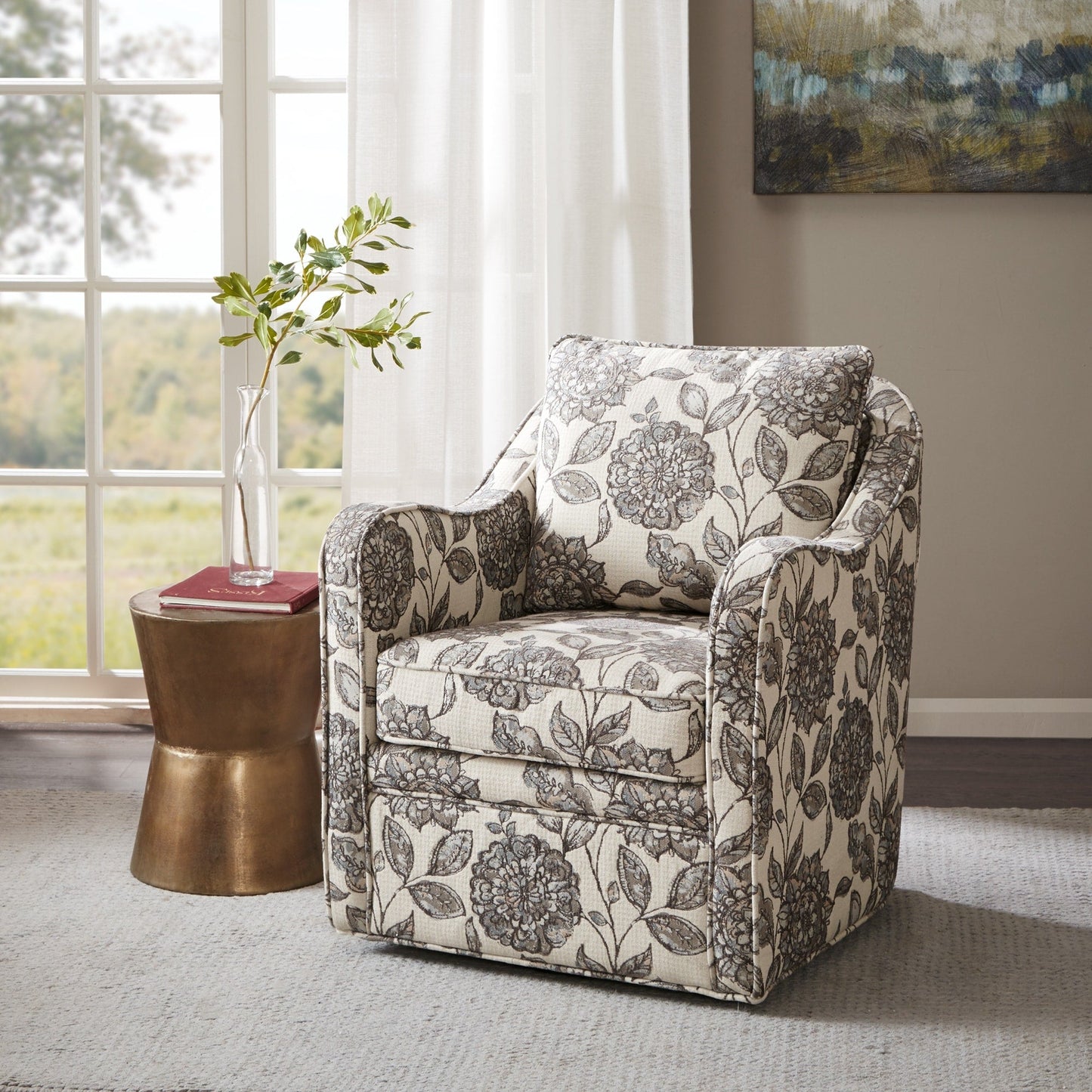 Fauteuil pivotant à accoudoirs incurvés et recouvert de tissu Madison Park Betty