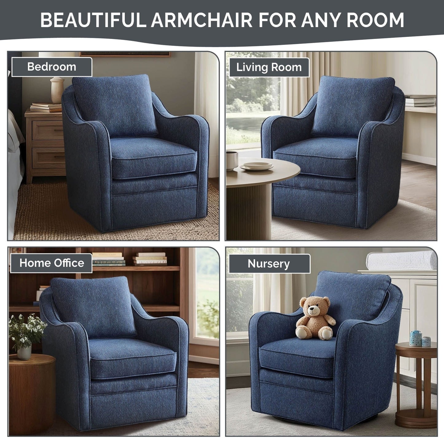 Fauteuil pivotant à accoudoirs incurvés et recouvert de tissu Madison Park Betty