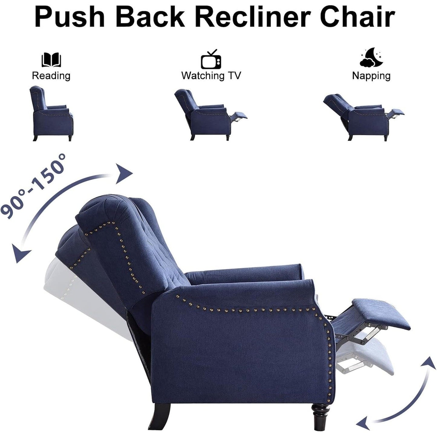 Fauteuil inclinable à bascule, fauteuil en tissu à bascule avec décoration à rivets, fauteuil d'appoint pour salon.