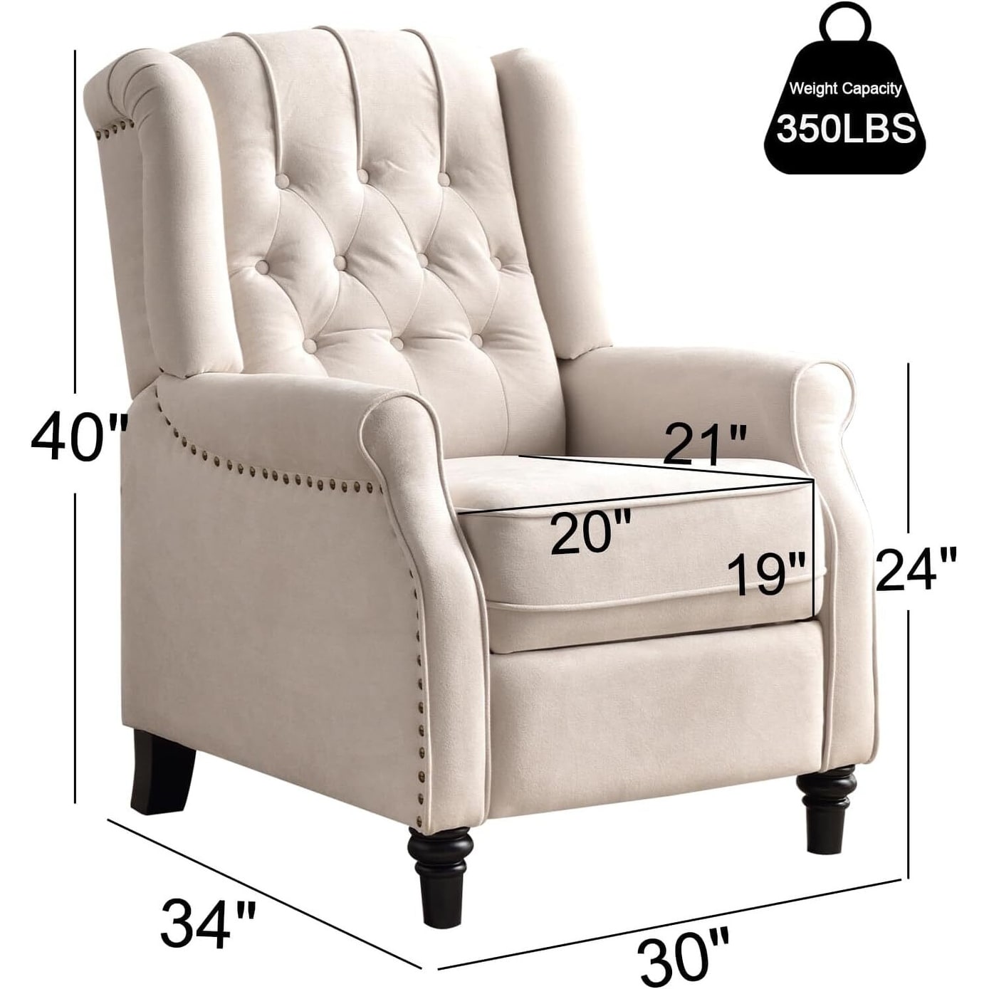 Fauteuil inclinable à bascule, fauteuil en tissu à bascule avec décoration à rivets, fauteuil d'appoint pour salon.