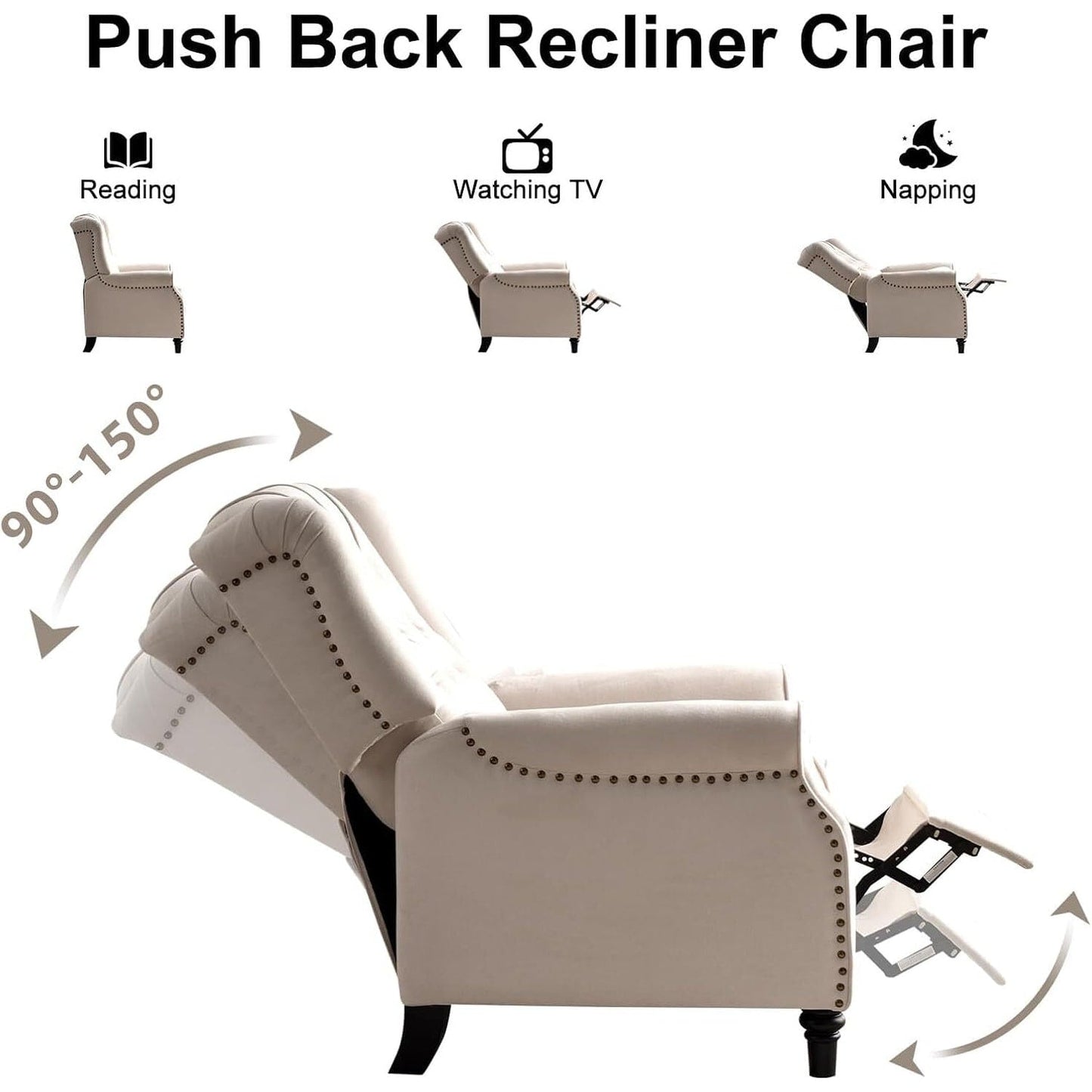 Fauteuil inclinable à bascule, fauteuil en tissu à bascule avec décoration à rivets, fauteuil d'appoint pour salon.