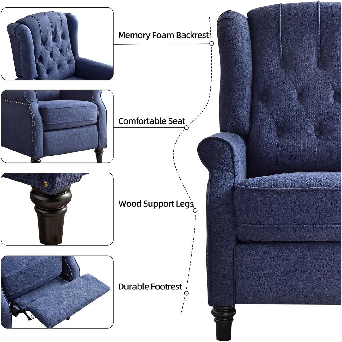 Fauteuil inclinable à bascule, fauteuil en tissu à bascule avec décoration à rivets, fauteuil d'appoint pour salon.