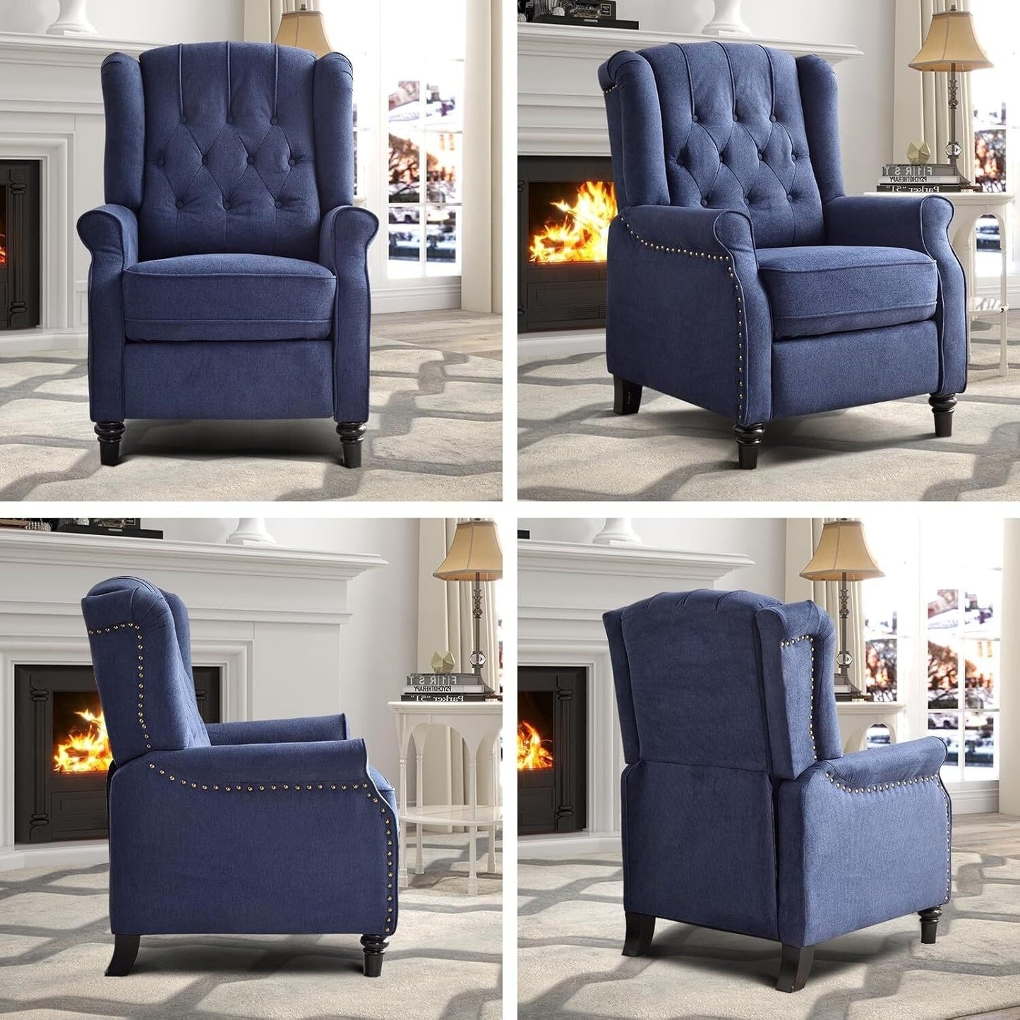 Fauteuil inclinable à bascule, fauteuil en tissu à bascule avec décoration à rivets, fauteuil d'appoint pour salon.