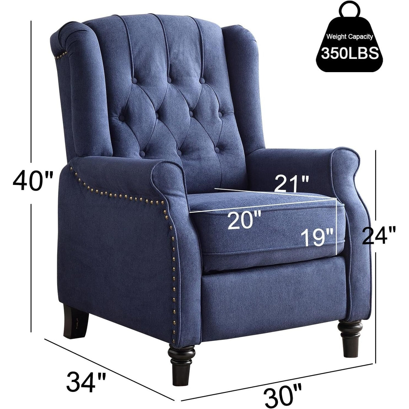 Fauteuil inclinable à bascule, fauteuil en tissu à bascule avec décoration à rivets, fauteuil d'appoint pour salon.