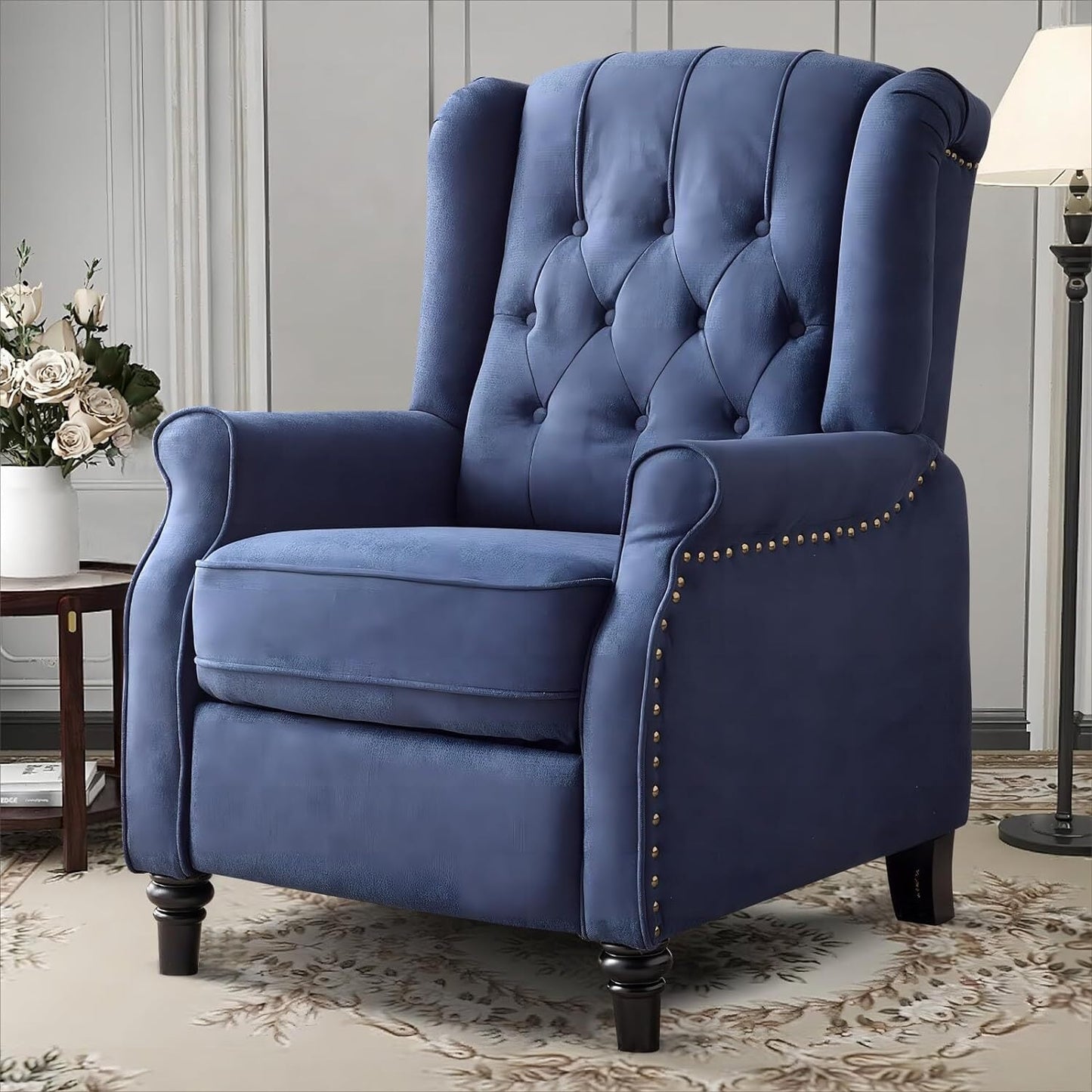 Fauteuil inclinable à bascule, fauteuil en tissu à bascule avec décoration à rivets, fauteuil d'appoint pour salon.