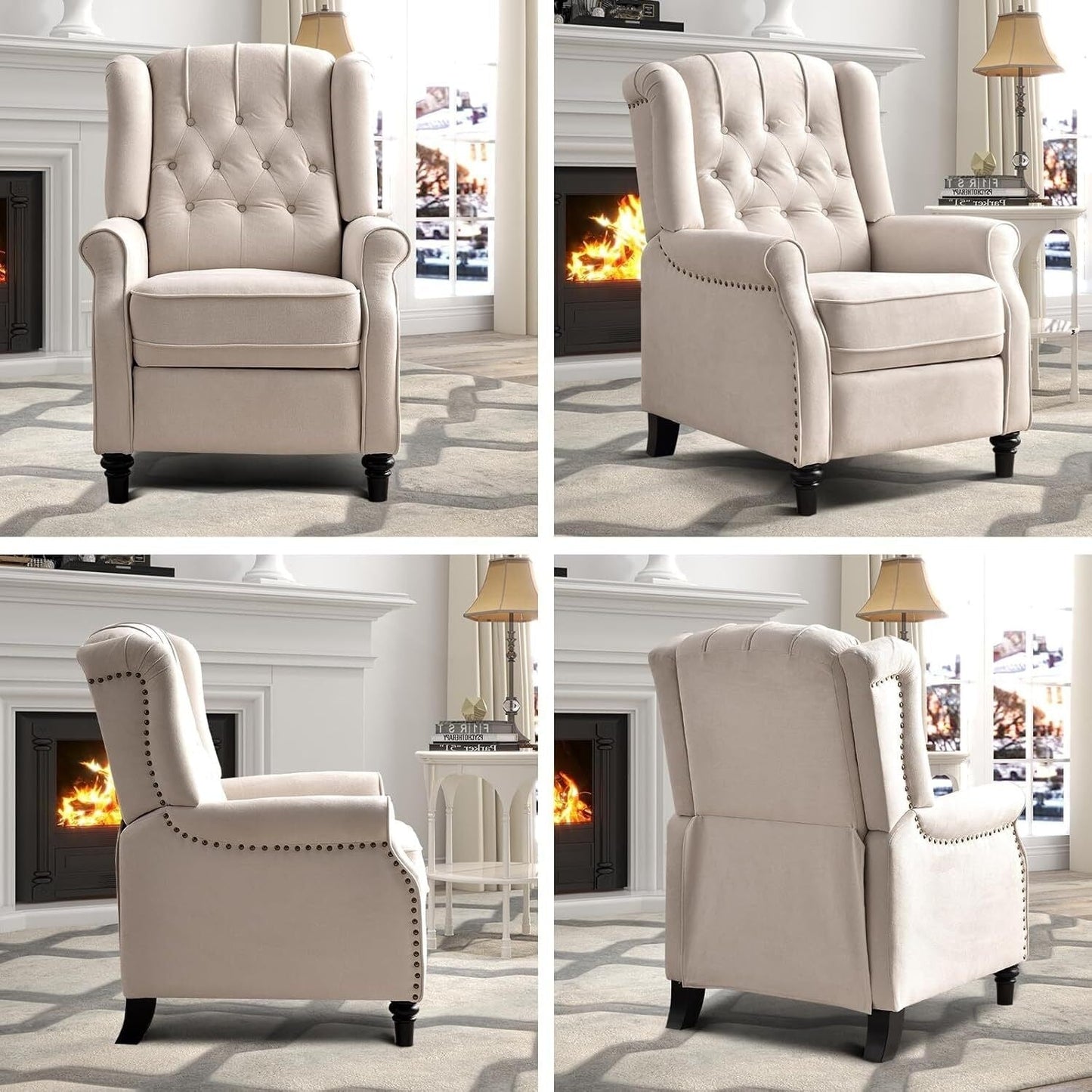 Fauteuil inclinable à bascule, fauteuil en tissu à bascule avec décoration à rivets, fauteuil d'appoint pour salon.