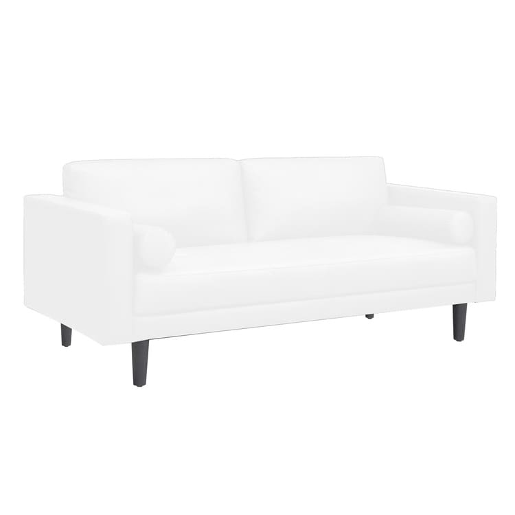 Canapé moderne en cuir véritable avec pieds en bois et coussin supplémentaire.