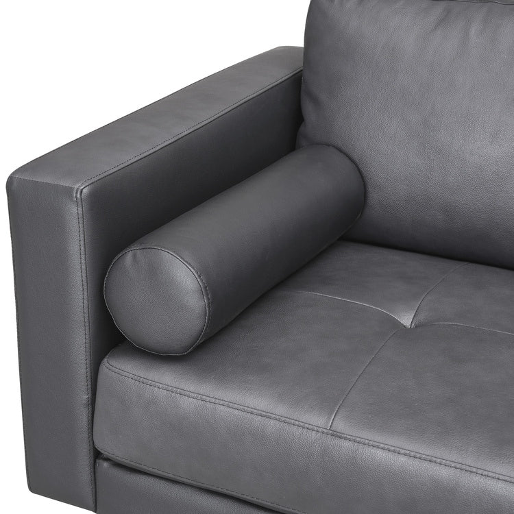 Canapé moderne en cuir véritable avec pieds en bois et coussin supplémentaire.