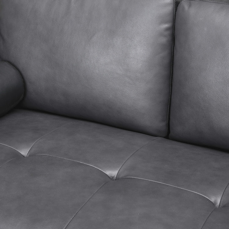 Canapé moderne en cuir véritable avec pieds en bois et coussin supplémentaire.
