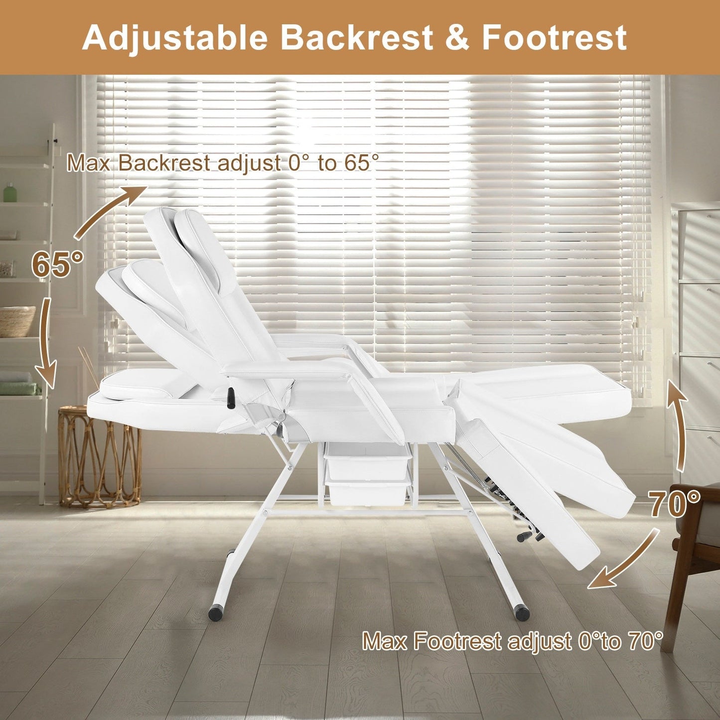 Salon de massage, chaise de tatouage, spa, salon de beauté, lit de soins du visage, blanc.