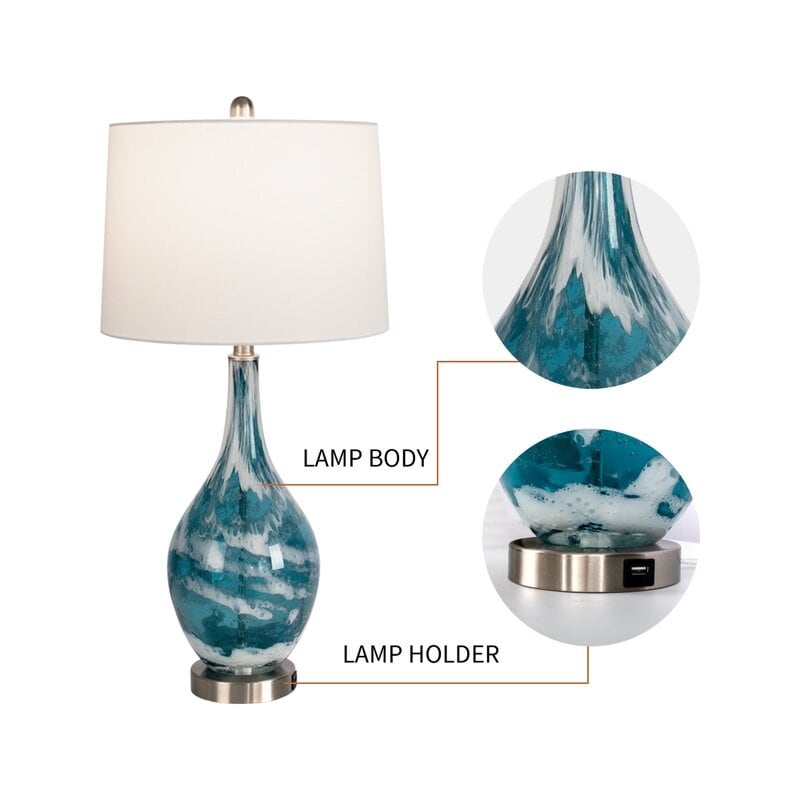 Lampes de chevet en verre avec port USB (lot de 2) - Lampe de bureau moderne