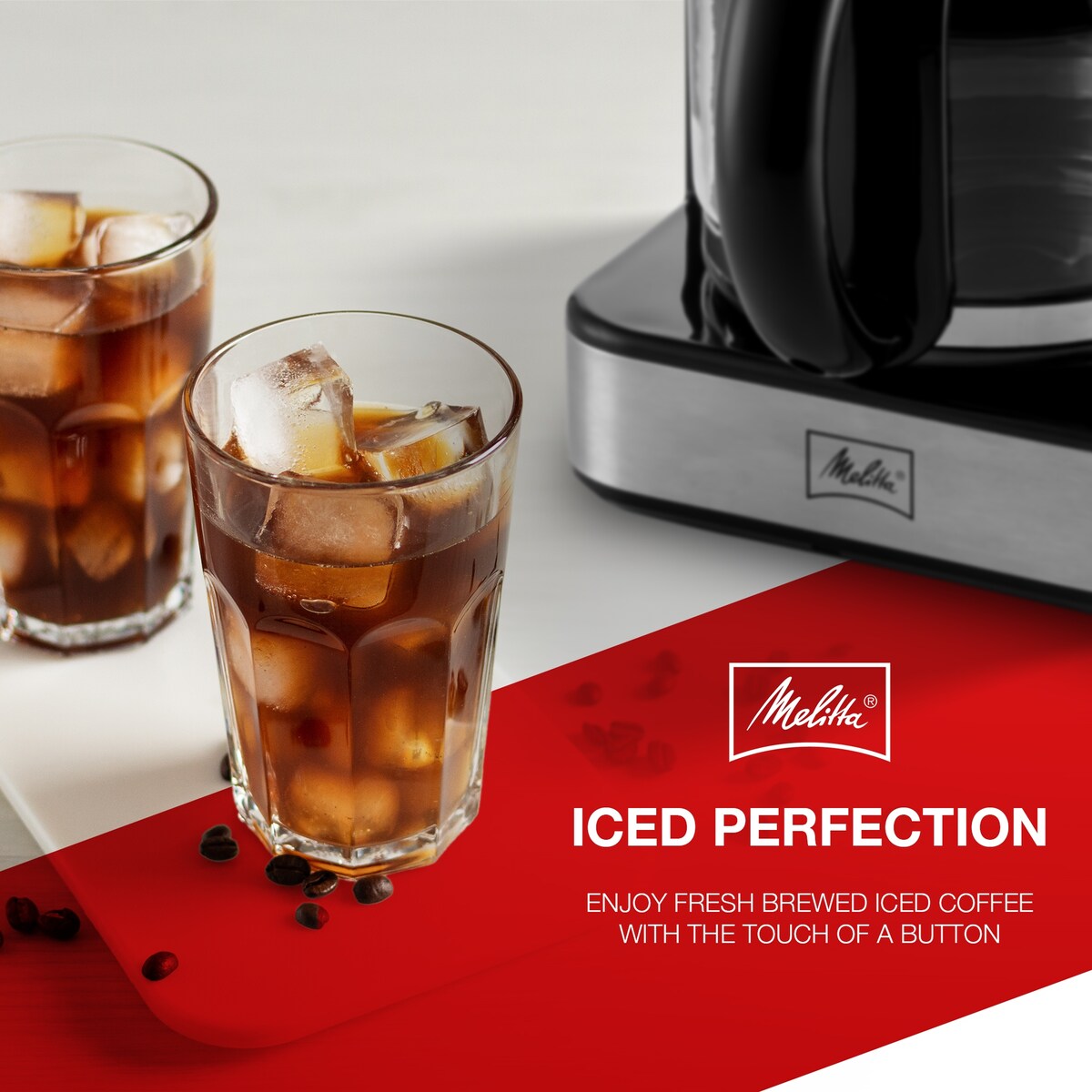 Machine à café goutte-à-goutte Melitta Aroma Tocco Plus, 12 tasses, pour café chaud et glacé, avec carafe en verre et écran tactile.