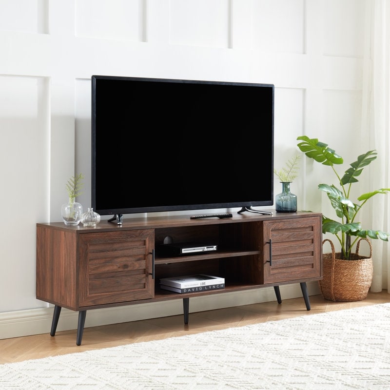Meuble TV style Mid-Century Modern pour télévisions jusqu'à 70 pouces, meuble multimédia - 52 cm (H) x 150 cm (L) x 39 cm (P)