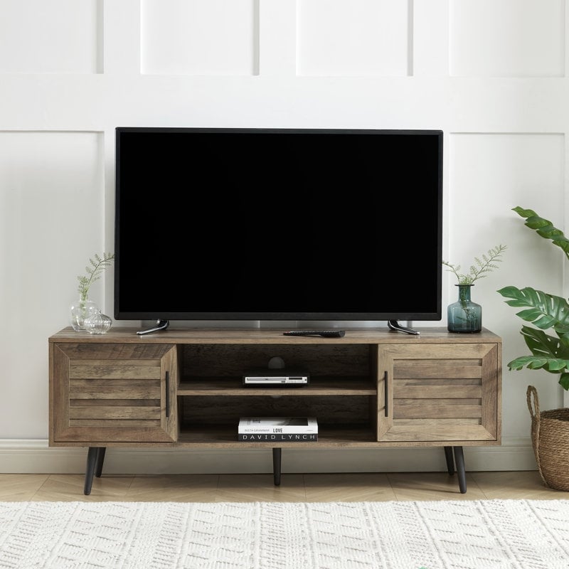 Meuble TV style Mid-Century Modern pour télévisions jusqu'à 70 pouces, meuble multimédia - 52 cm (H) x 150 cm (L) x 39 cm (P)