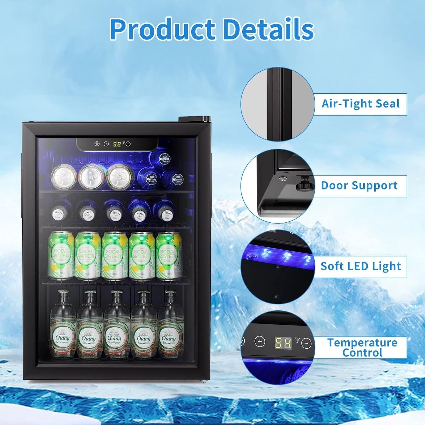 Mini réfrigérateur - Réfrigérateur à boissons pour 100 canettes, cave à vin, porte vitrée transparente, écran tactile pour boissons - 2,6 pieds cubes.