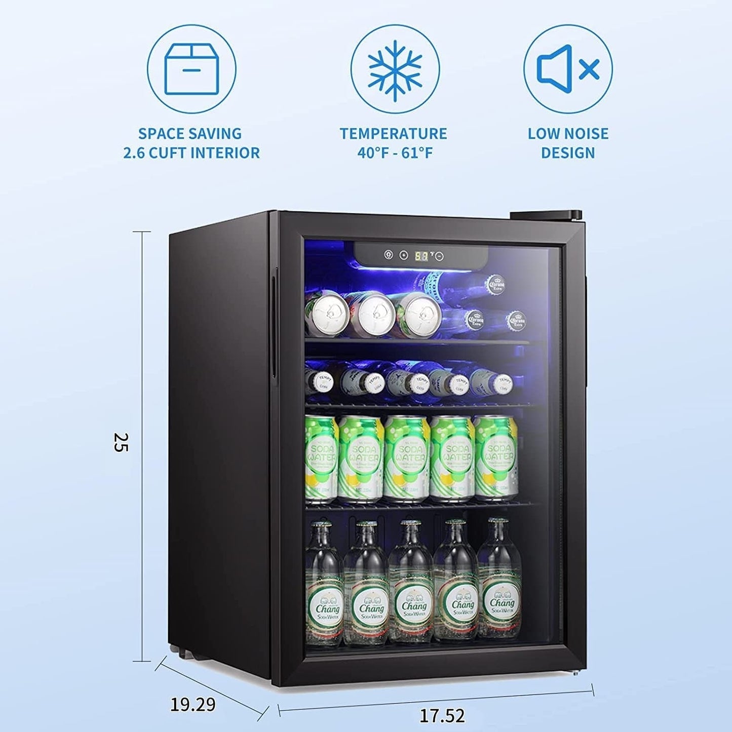 Mini réfrigérateur - Réfrigérateur à boissons pour 100 canettes, cave à vin, porte vitrée transparente, écran tactile pour boissons - 2,6 pieds cubes.