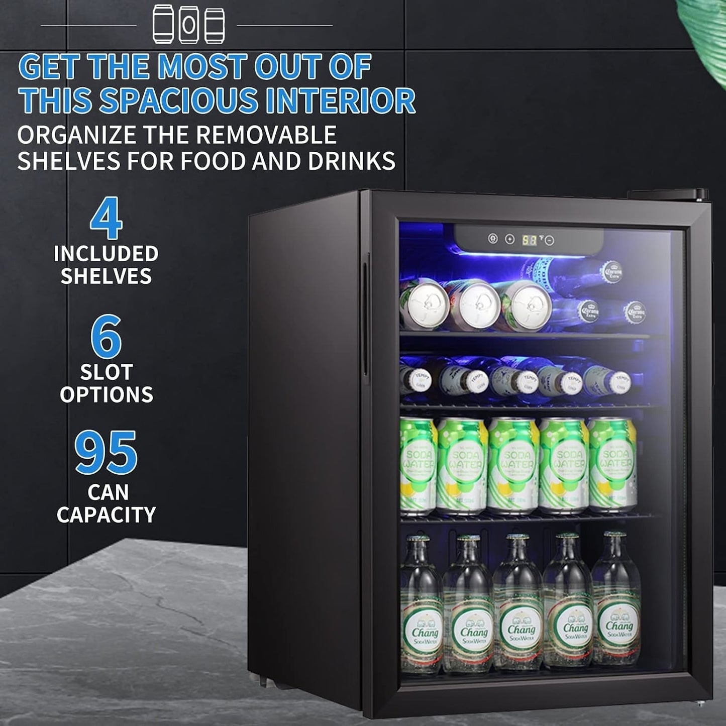 Mini réfrigérateur - Réfrigérateur à boissons pour 100 canettes, cave à vin, porte vitrée transparente, écran tactile pour boissons - 2,6 pieds cubes.
