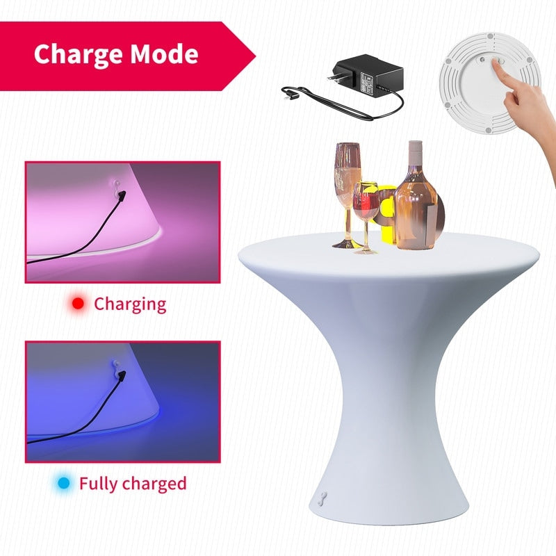 Mixoy Table de cocktail LED à couleurs changeantes, table à vin lumineuse rechargeable sans fil, table de bar pour ambiance maison, patio, piscine.