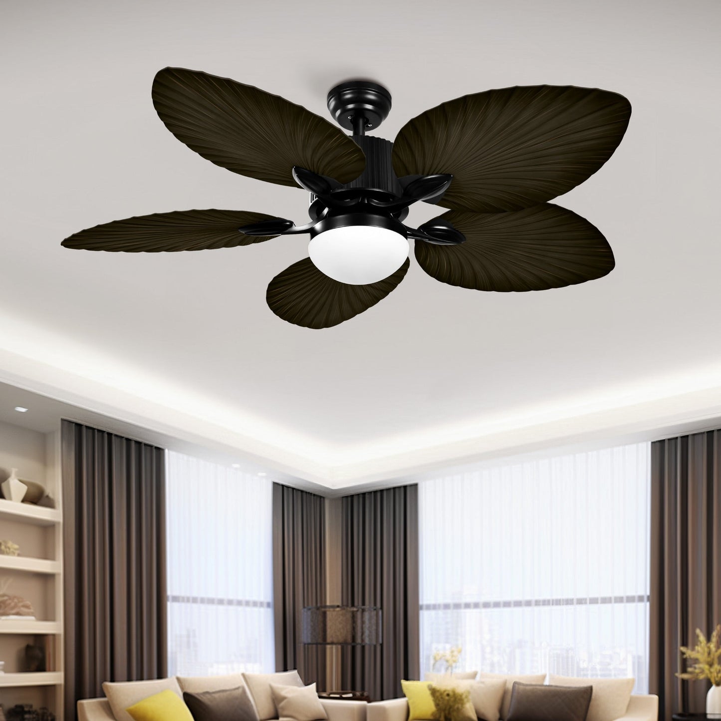 Ventilateur de plafond Moasis 52 pouces à feuilles de palmier avec éclairage, style tropical, avec télécommande