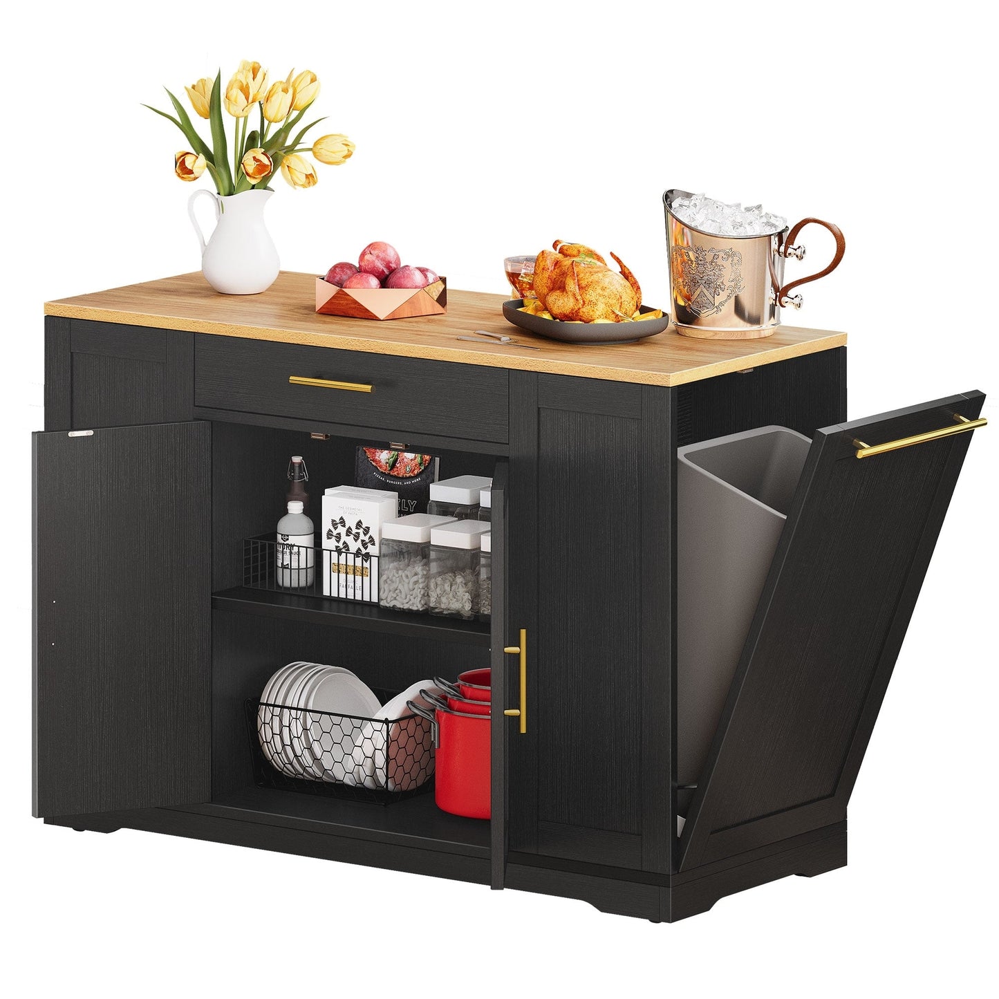Moasis Meuble de rangement roulant pour îlot de cuisine de 53 pouces, chariot de cuisine mobile portable