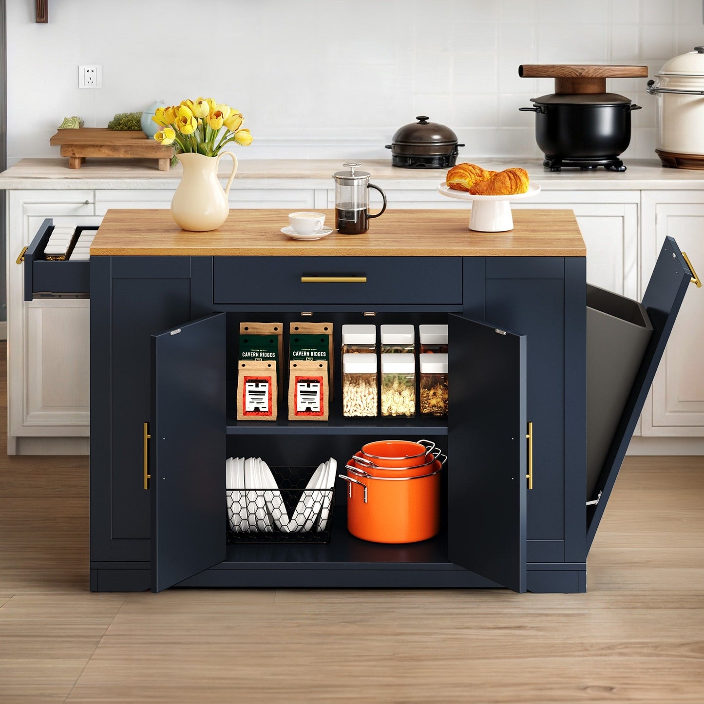 Moasis Meuble de rangement roulant pour îlot de cuisine de 53 pouces, chariot de cuisine mobile portable
