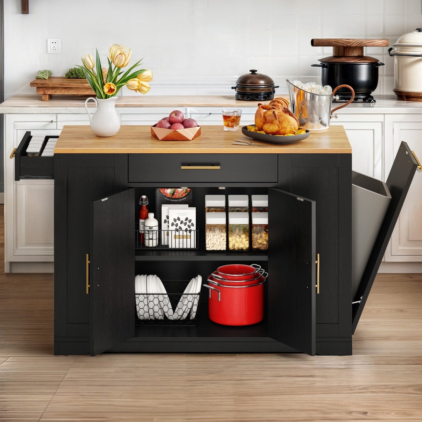 Moasis Meuble de rangement roulant pour îlot de cuisine de 53 pouces, chariot de cuisine mobile portable