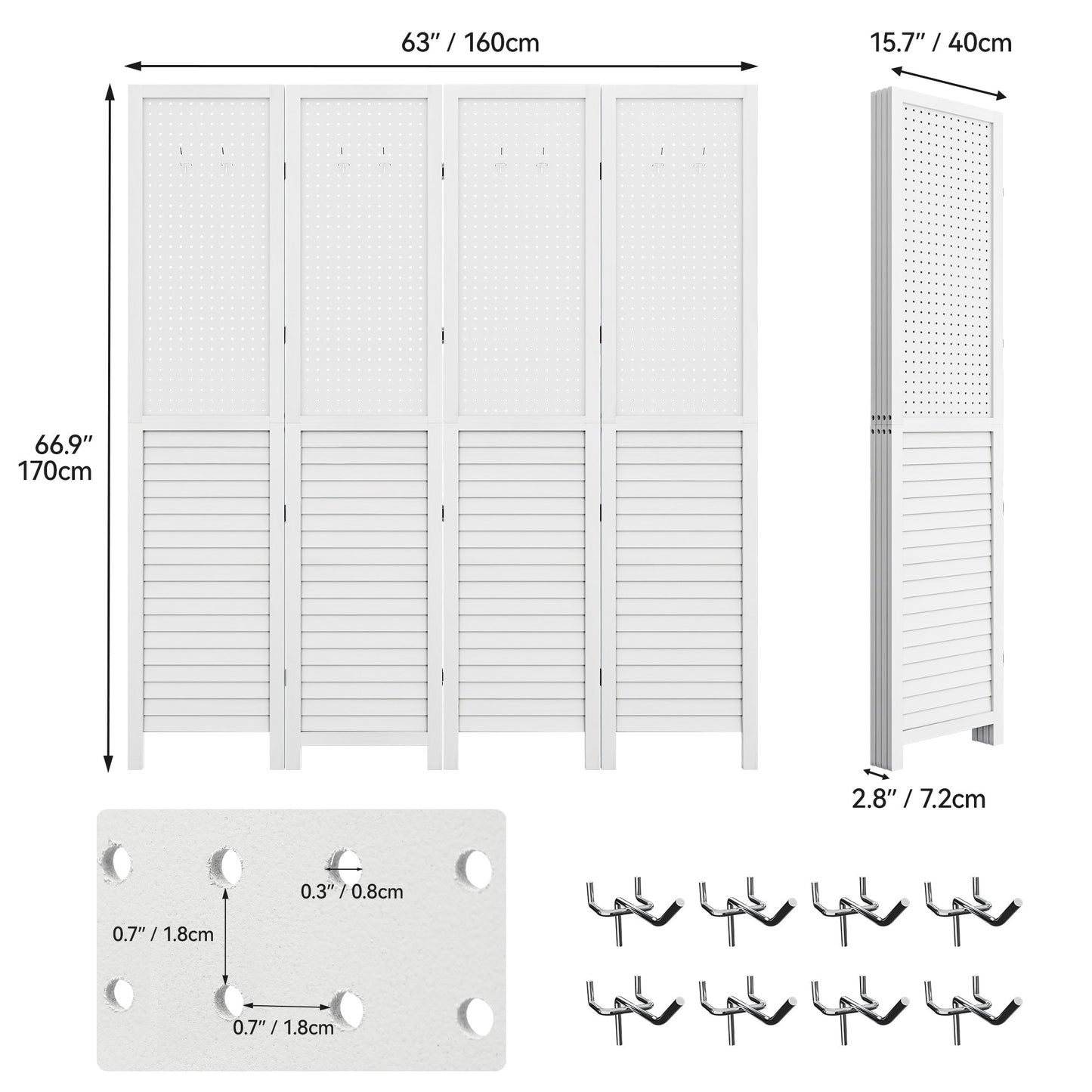 Paravent de séparation de pièce en bois Moasis 67 blanc à 4 panneaux