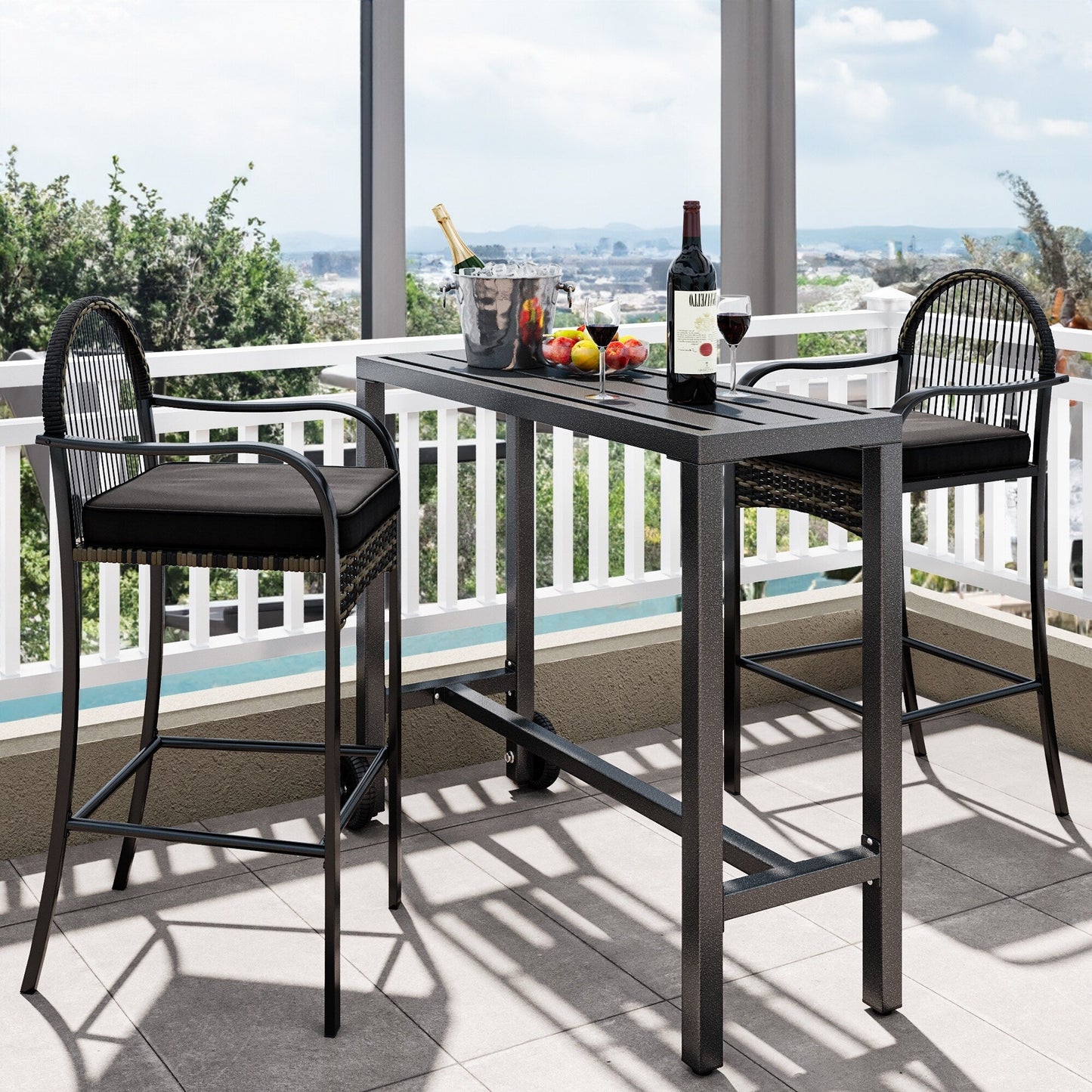 Table de bar/de comptoir de patio en métal Moasis avec roulettes