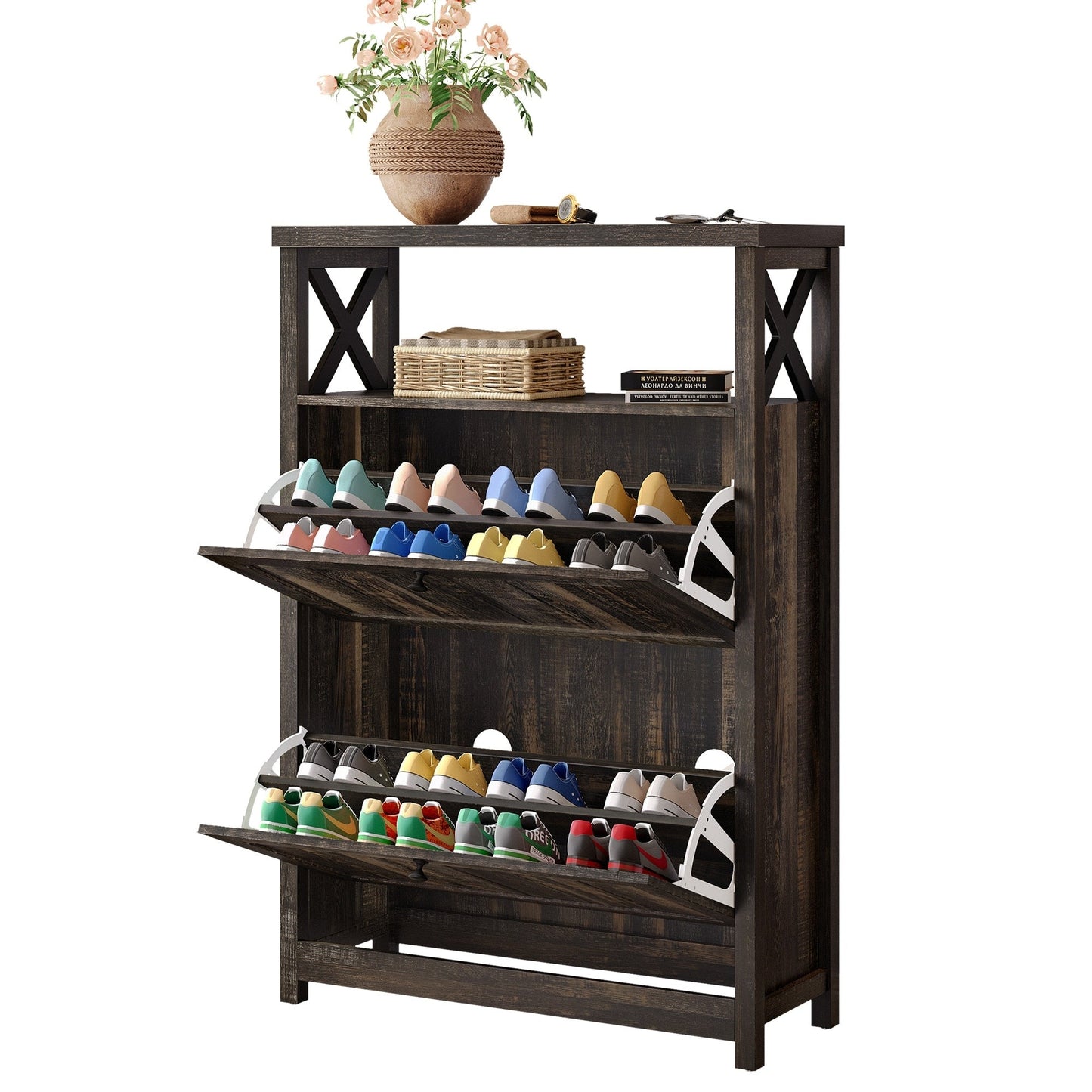 Meuble de rangement pour chaussures Moasis avec 2 compartiments pour entrée et couloir