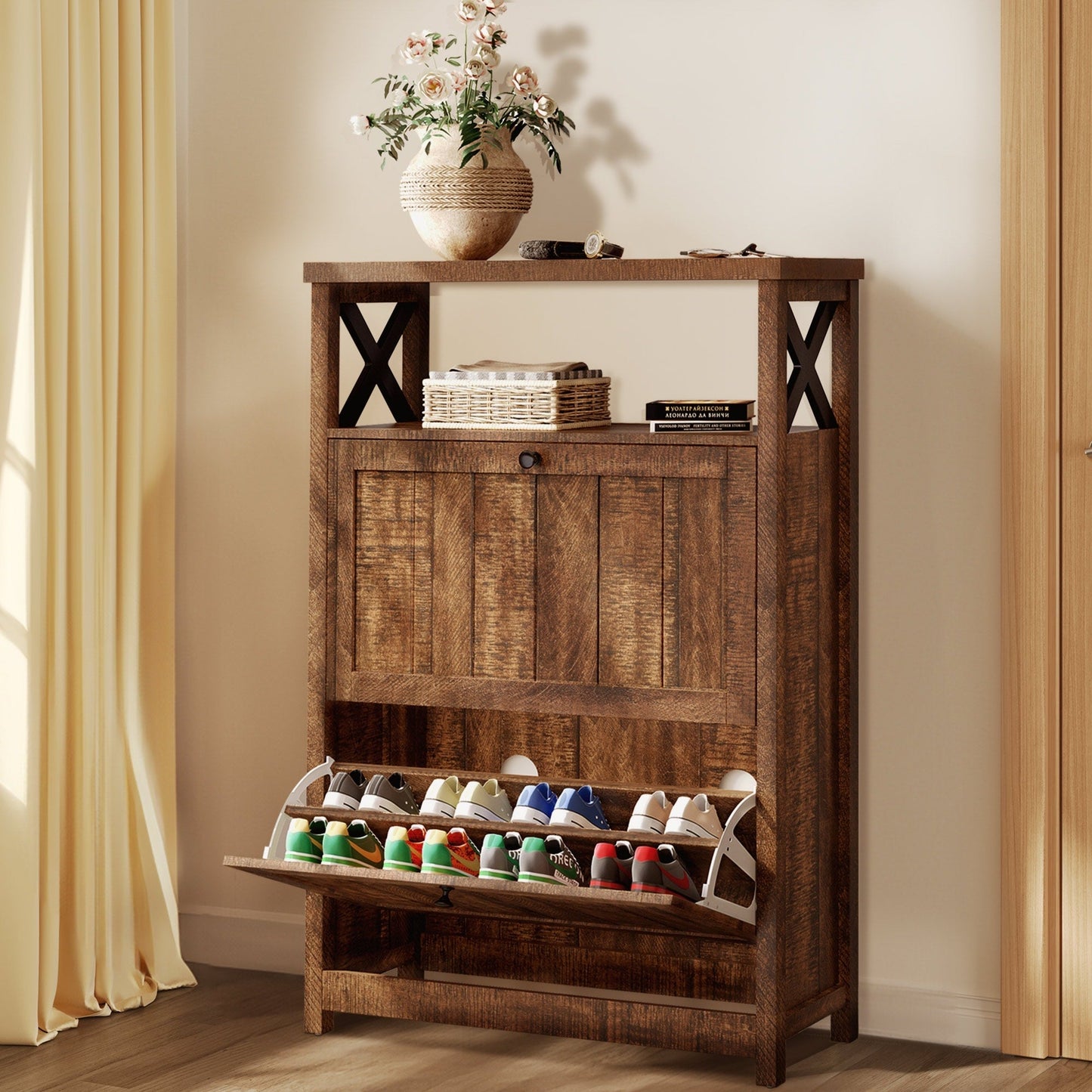 Meuble de rangement pour chaussures Moasis avec 2 compartiments pour entrée et couloir