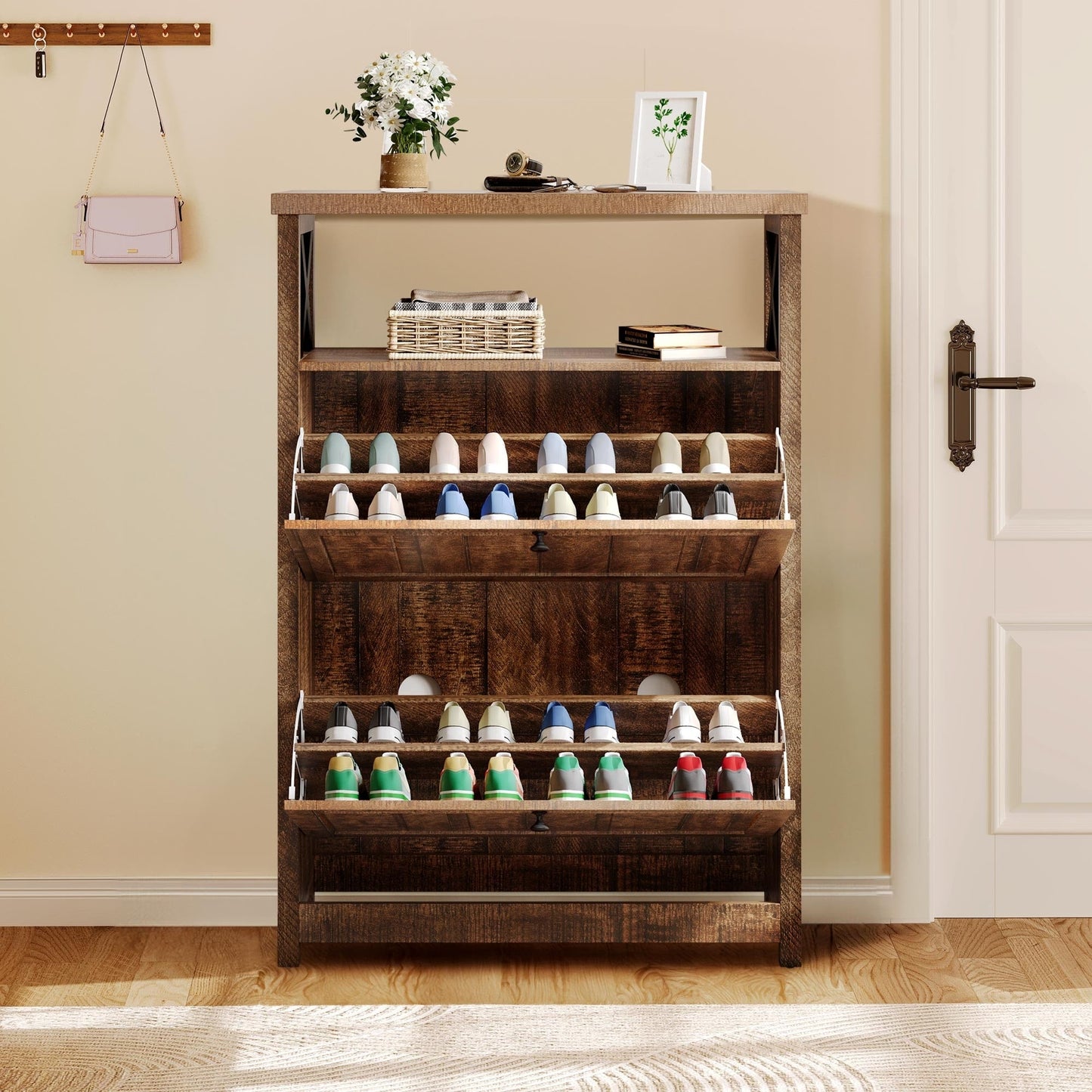 Meuble de rangement pour chaussures Moasis avec 2 compartiments pour entrée et couloir