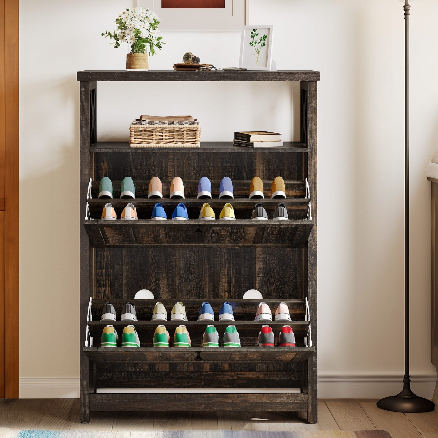 Meuble de rangement pour chaussures Moasis avec 2 compartiments pour entrée et couloir