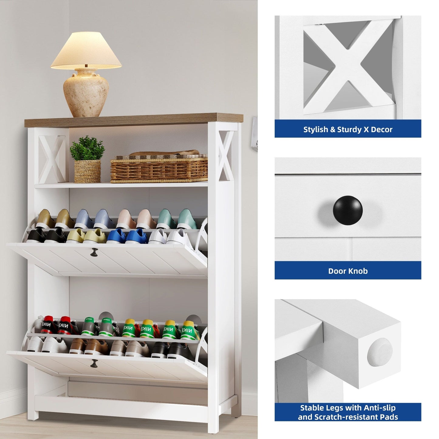 Meuble de rangement pour chaussures Moasis avec 2 compartiments pour entrée et couloir