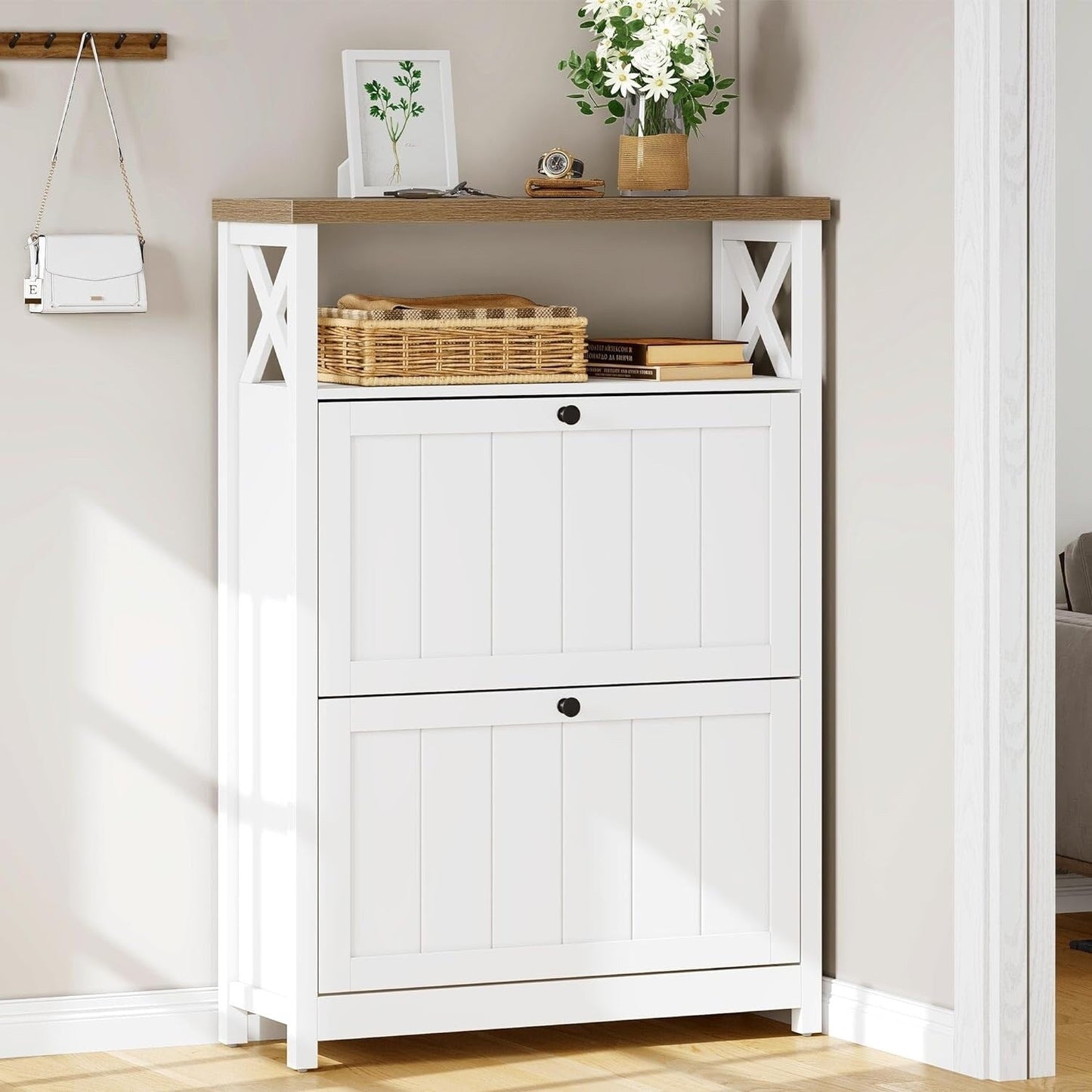 Meuble de rangement pour chaussures Moasis avec 2 compartiments pour entrée et couloir