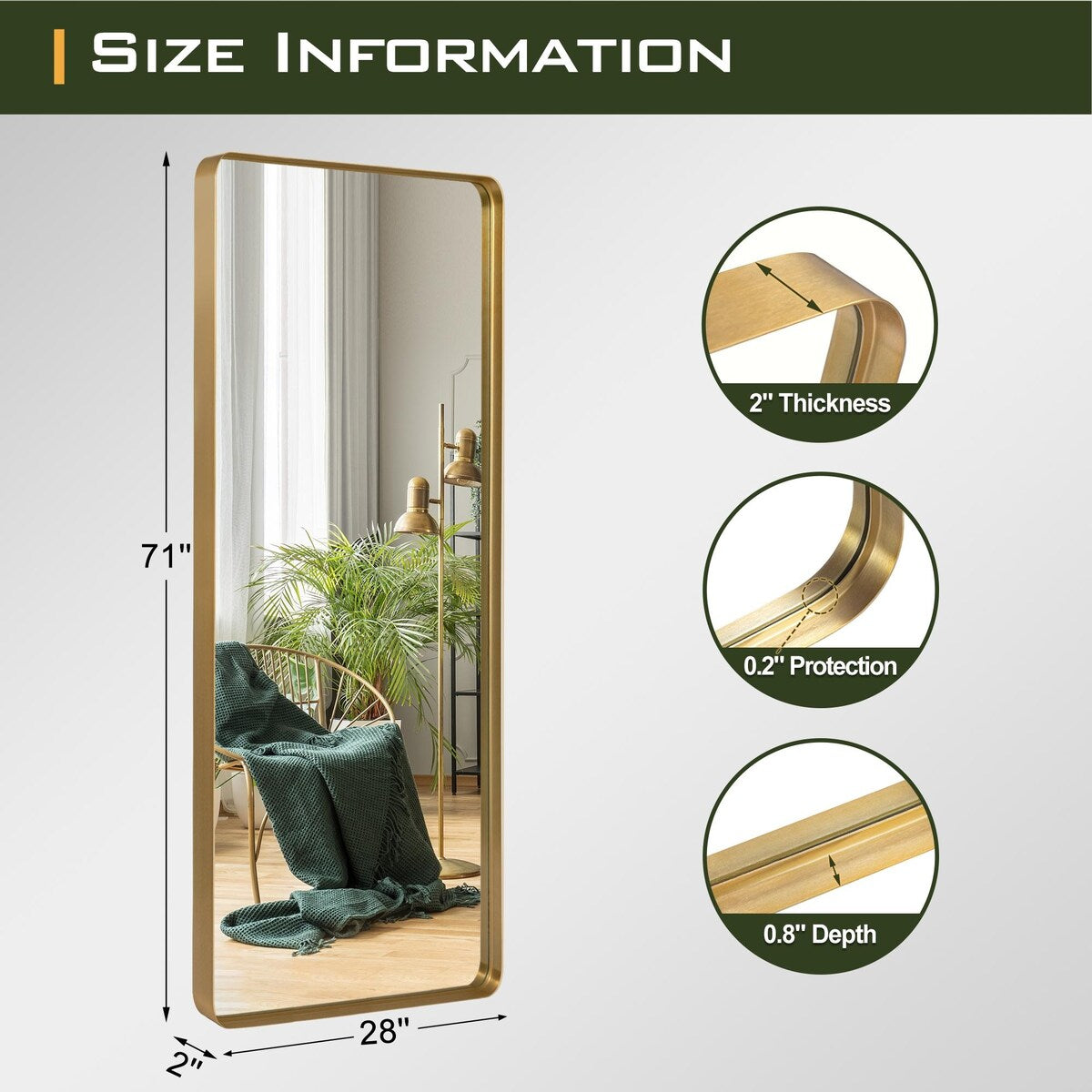 Grand miroir rectangulaire mural en alliage d'aluminium moderne - 71*28