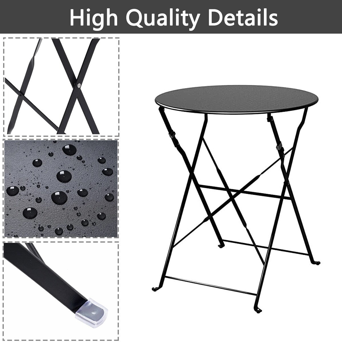 Ensemble de bistro pliable en métal 3 pièces, ensemble de conversation résistant aux intempéries pour l'intérieur et l'extérieur, pour patio, cour, jardin.