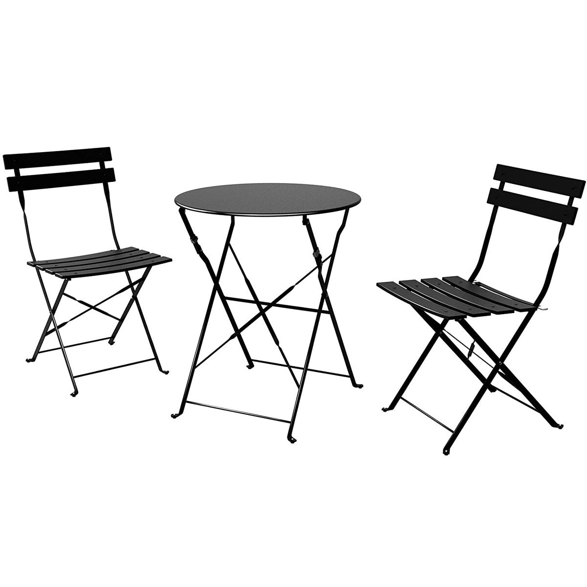 Ensemble de bistro pliable en métal 3 pièces, ensemble de conversation résistant aux intempéries pour l'intérieur et l'extérieur, pour patio, cour, jardin.