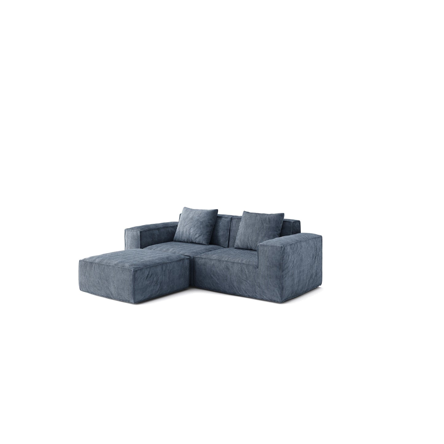 Canapé-lit convertible modulaire 2 places en velours corduroy gris.