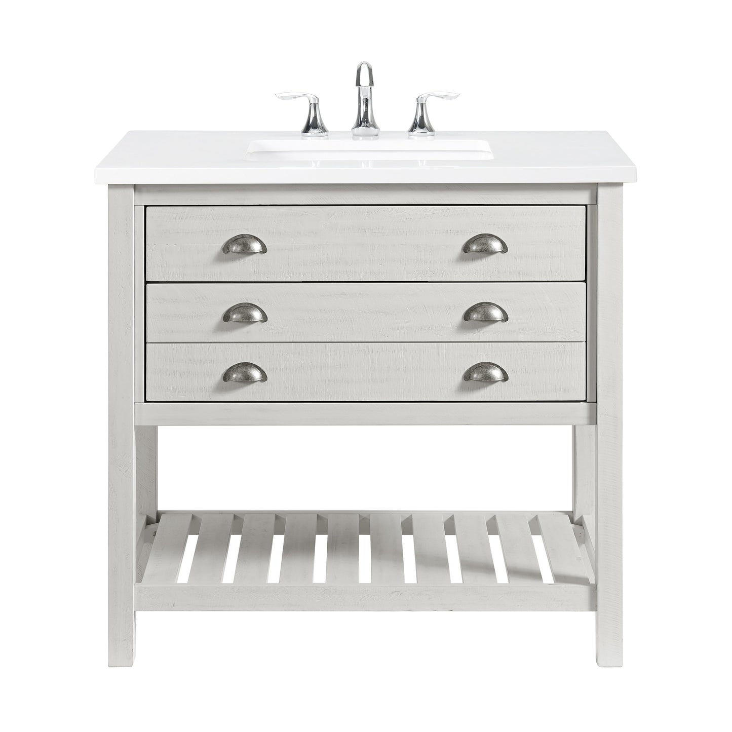 Meuble-lavabo de salle de bain simple Monterey 37, style farmhouse, avec plan de travail.