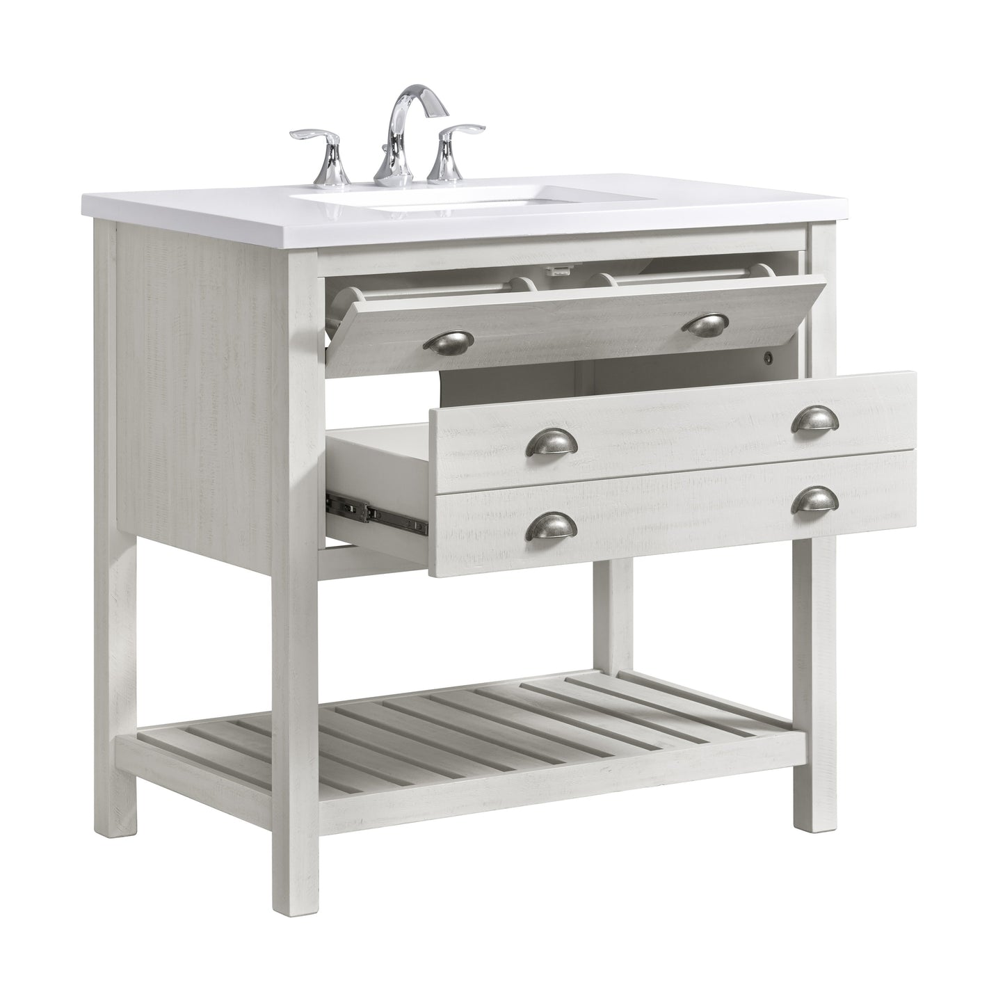 Meuble-lavabo de salle de bain simple Monterey 37, style farmhouse, avec plan de travail.