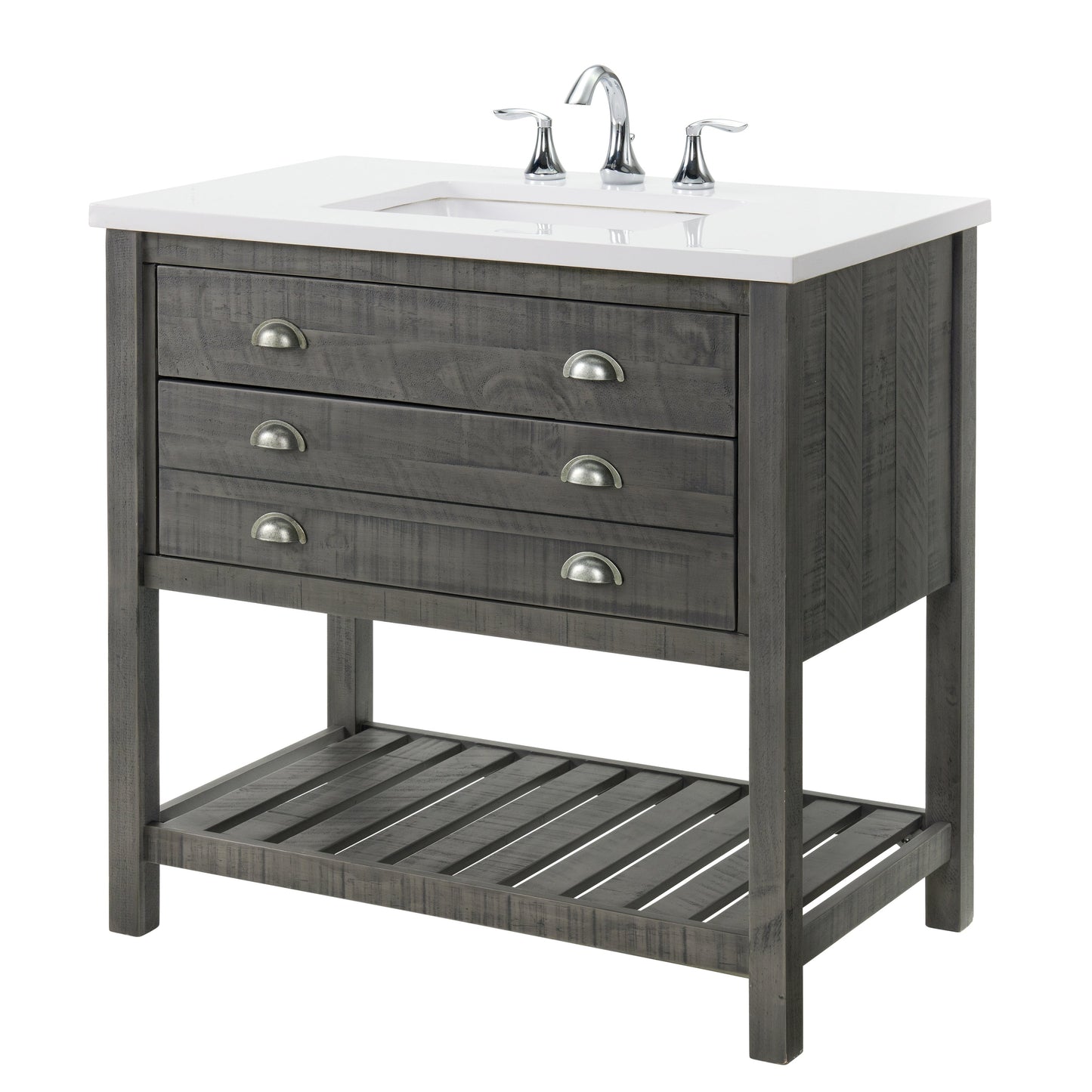 Meuble-lavabo de salle de bain simple Monterey 37, style farmhouse, avec plan de travail.