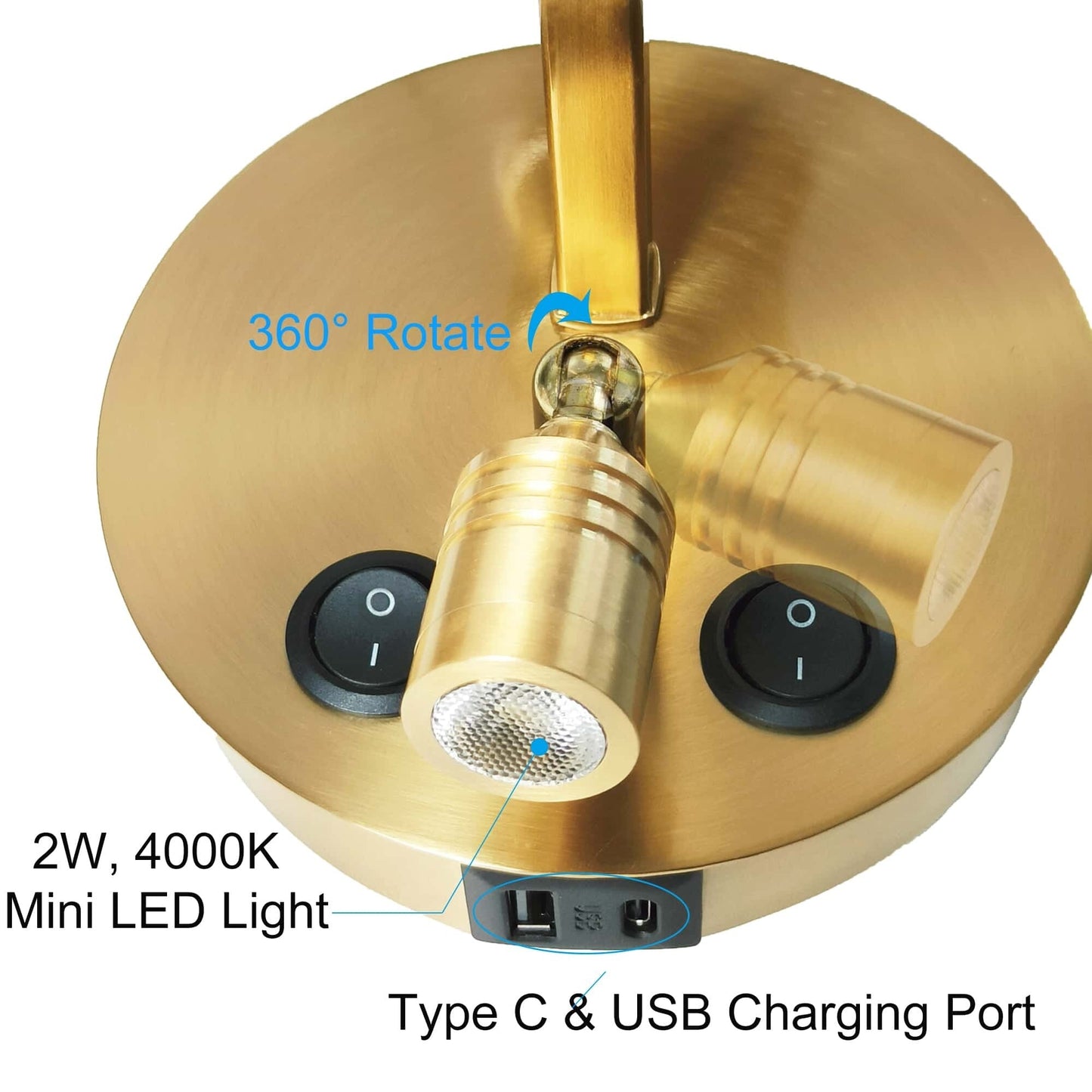 Ensemble de 2 appliques murales Morbihan, lampe murale en tissu avec port USB et interrupteur