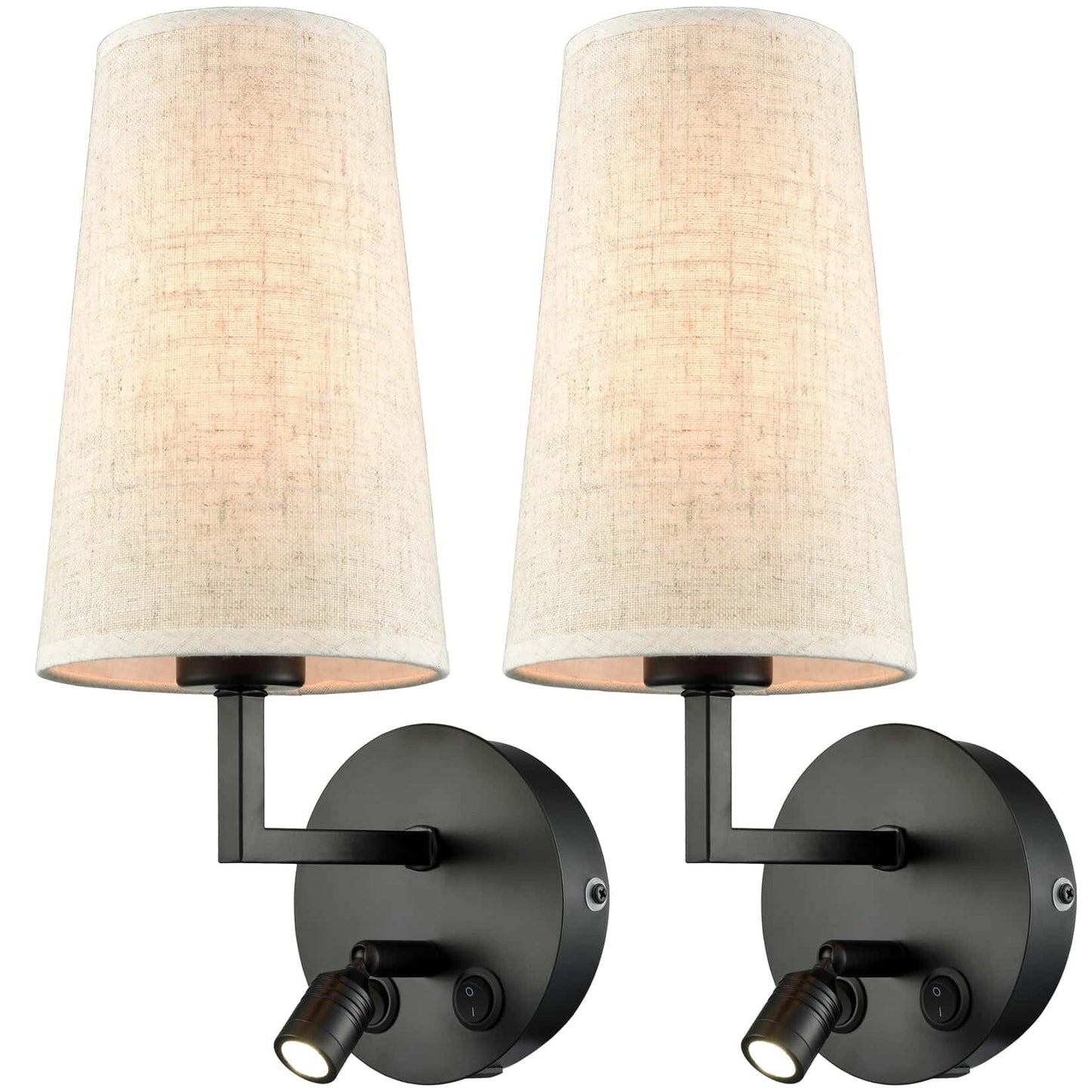 Ensemble de 2 appliques murales Morbihan, lampe murale en tissu avec port USB et interrupteur