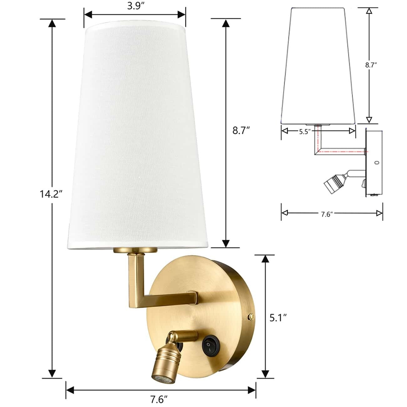 Ensemble de 2 appliques murales Morbihan, lampe murale en tissu avec port USB et interrupteur