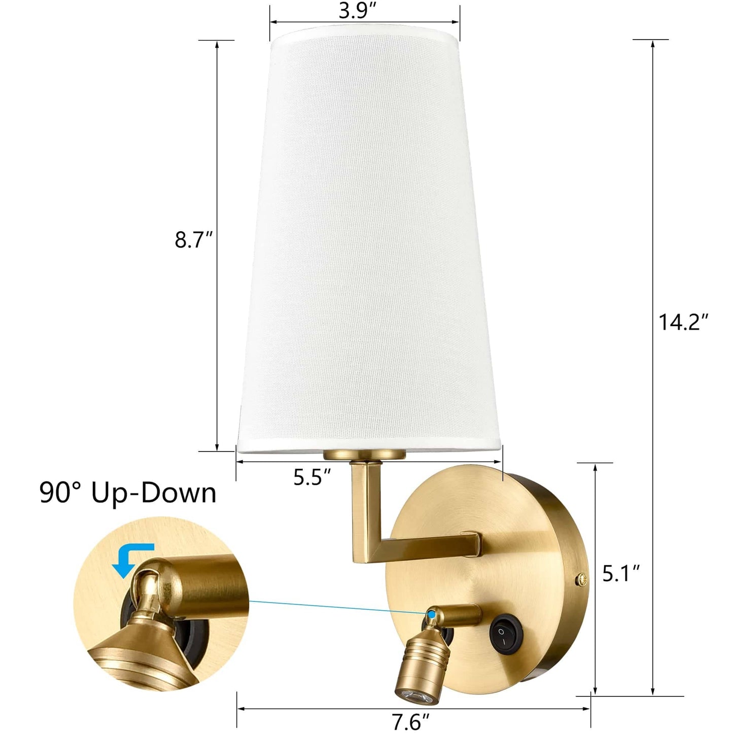 Ensemble de 2 appliques murales Morbihan, lampe murale en tissu avec port USB et interrupteur