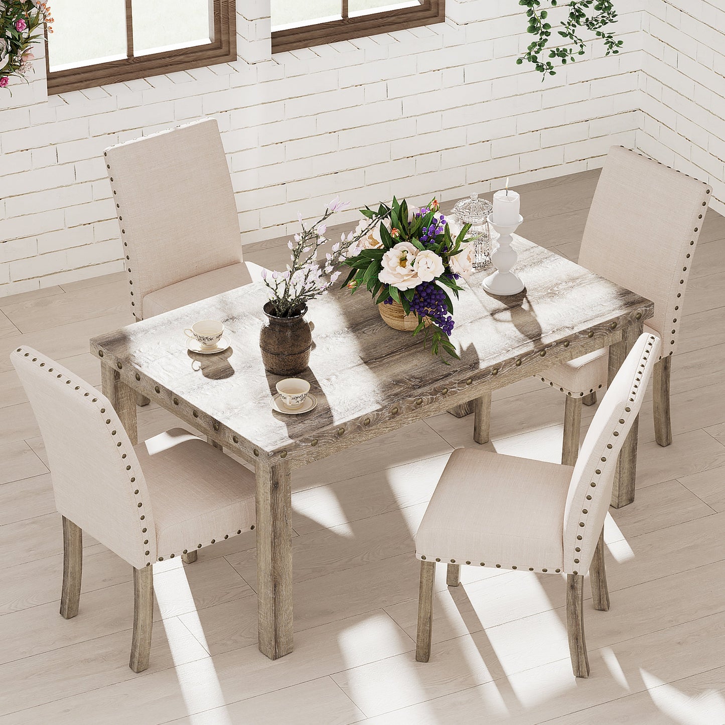Ensemble de salle à manger Morden Fort, style farmhouse, table rectangulaire et 5 chaises.