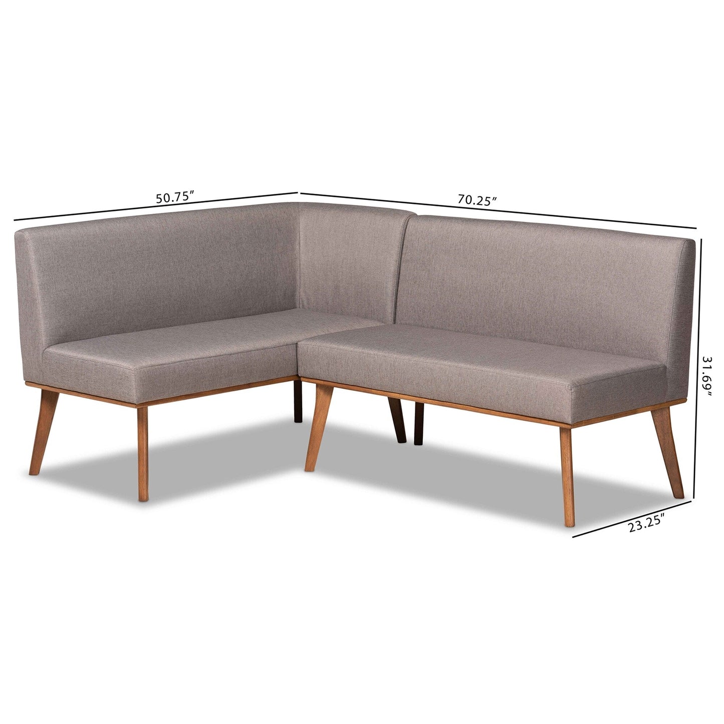 Ensemble de banquette de salle à manger 2 pièces Odessa en tissu gris et bois de noyer